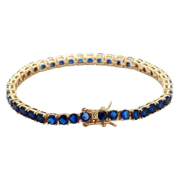 Mens 14K Gold 2ct Blue Sapphire Gemstone Tennis Bracelet Guys 7